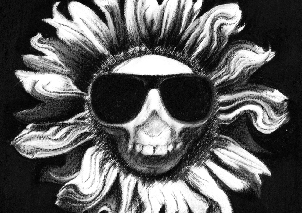 Art by Elton Gregory of a sun flower wearing sunglasses.