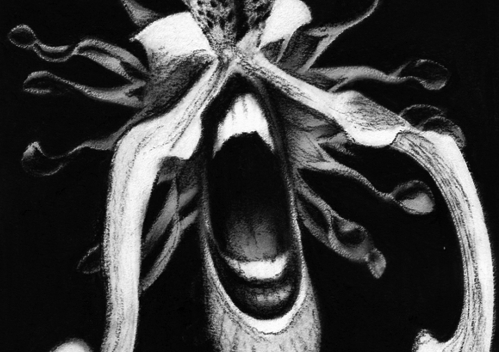 Art by Elton Gregory showing a screaming Orchid.